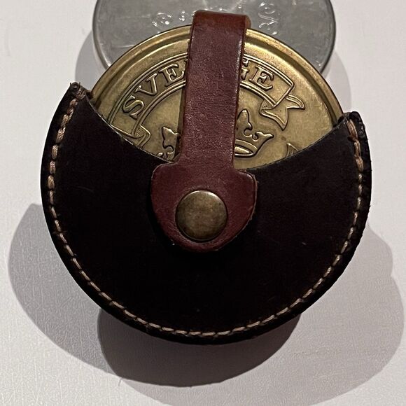 Vintage Sweden Nils Hörk Brass Pewter Snus Dosa Snuff Can Leather Carrying Case - Picture 10 of 16